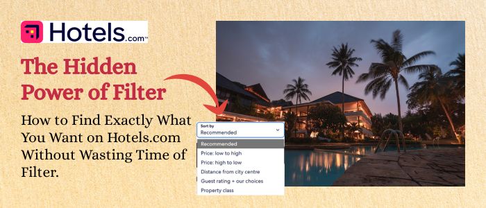 A promotional image for Hotels.com. On the left, text reads 