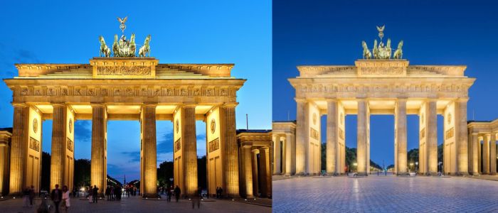 Brandenburg Gate in Berlin, Germany, a historic neoclassical monument symbolizing unity and peace
