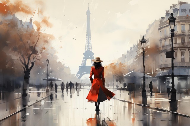 eiffel tower girl walking images