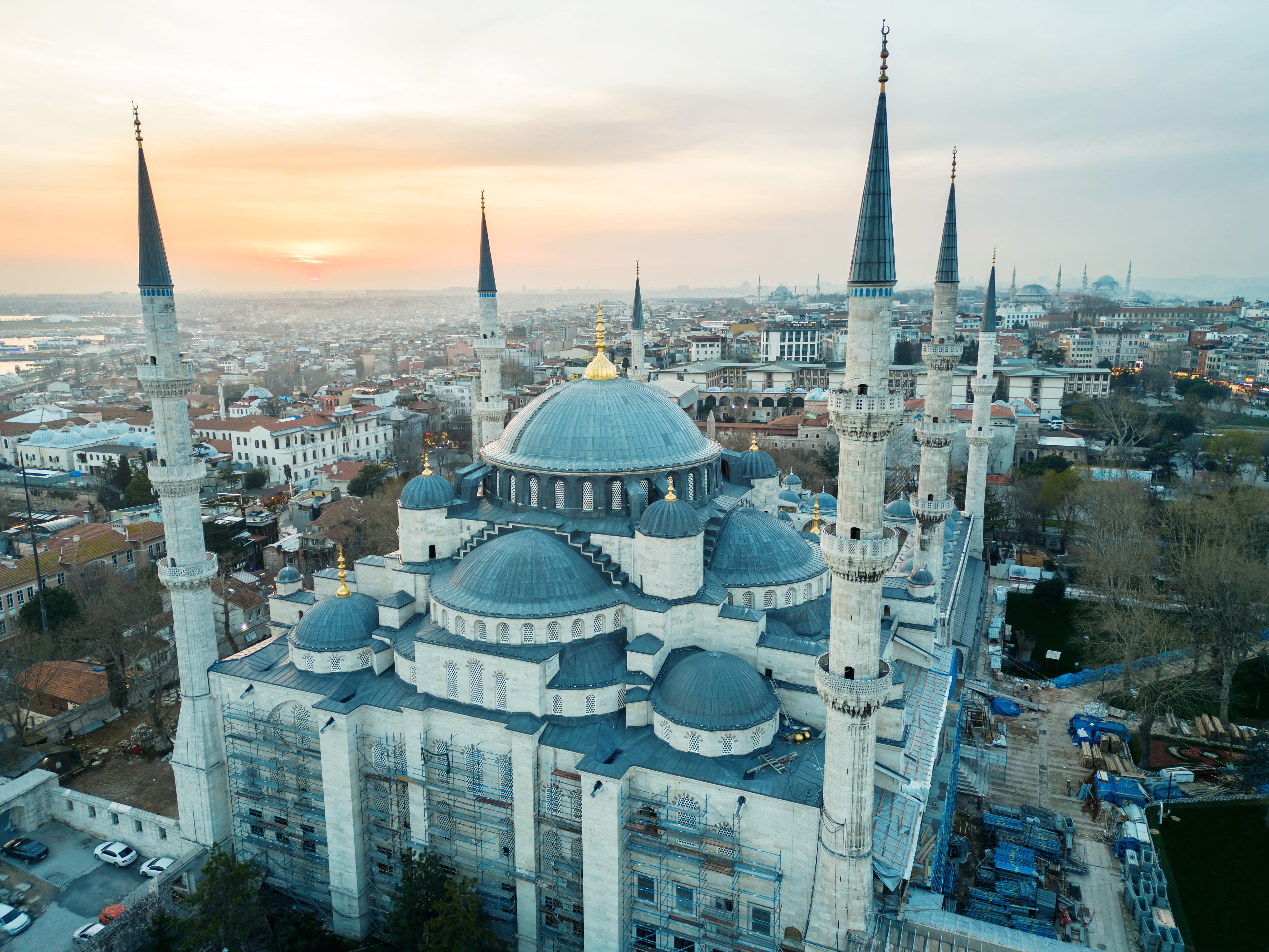 aerial-drone-view-blue-mosque-istanbul-sunset-turkey