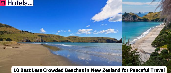 A serene beach scene showcasing one of New Zealand's peaceful, less crowded beaches ideal for tranquil travel experiences.